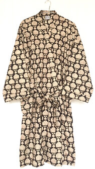 kimono hand blockprint 7 zwart/rood bloem