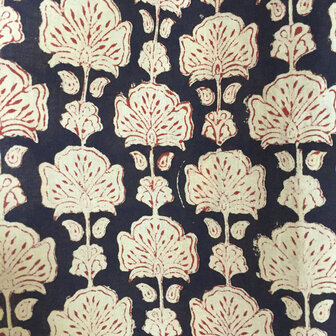  kimono hand blockprint 7 zwart/rood bloem