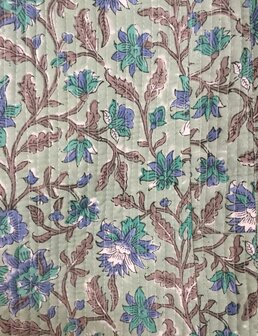  kimono quilted katoen - 1 aqua/khaki bloem