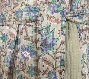  kimono quilted katoen - 1 aqua/khaki bloem