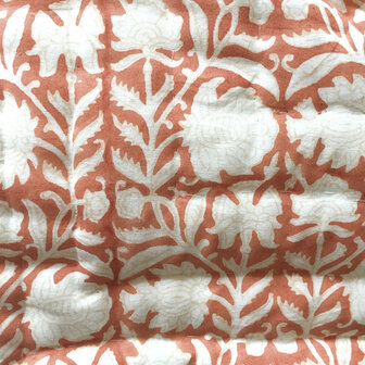 UITVERKOCHT - deken quilt eenpersoons reversible blockprint 4- groen-koraal roze/ brique