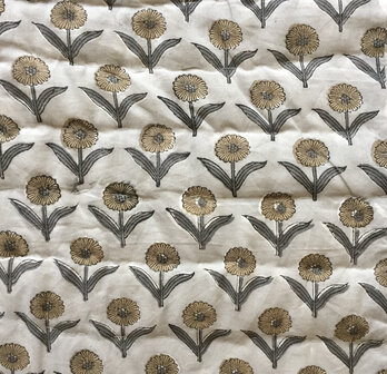 deken quilt tweepersoons reversible blockprint 7- grijs-khaki/wit-bruin