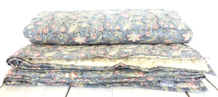 deken quilt eenpersoons reversible blockprint 9- pastel blauw-roze/geel