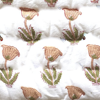 deken quilt eenpersoons reversible blockprint 11- poppy oranje/pastel geel