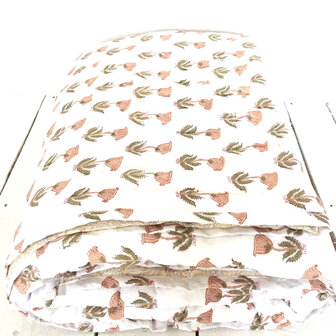 deken quilt eenpersoons reversible blockprint 11- poppy oranje/pastel geel