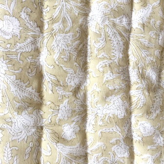 deken quilt tweepersoons reversible blockprint 14- okergeel/zwart-grijs