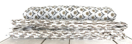 deken quilt tweepersoons reversible blockprint 7- grijs-khaki/wit-bruin