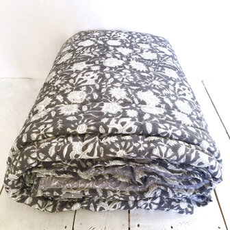 UITVERKOCHT- deken quilt tweepersoons reversible blockprint 15-anthraciet /lavendel