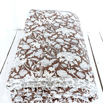 deken quilt tweepersoons reversible blockprint 1-chocobruin/grijs