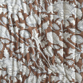 deken quilt tweepersoons reversible blockprint 1-chocobruin/grijs