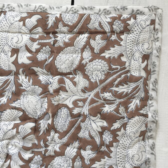 UITVERKOCHT- deken quilt tweepersoons reversible blockprint 1-chocobruin/grijs