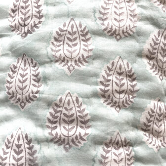 deken quilt tweepersoons reversible blockprint 5- zeegroen /aquablauw