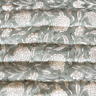 deken quilt tweepersoons reversible blockprint 5- zeegroen /aquablauw