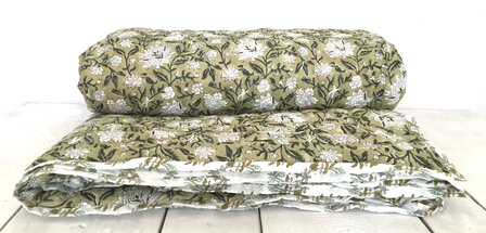  UITVERKOCHT- deken quilt tweepersoons reversible blockprint 16- oud groen/khaki-blauw