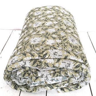  UITVERKOCHT- deken quilt tweepersoons reversible blockprint 16- oud groen/khaki-blauw