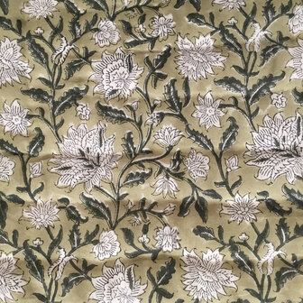  UITVERKOCHT- deken quilt tweepersoons reversible blockprint 16- oud groen/khaki-blauw