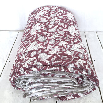  deken quilt tweepersoons reversible blockprint 17- framboos/roze-grijs
