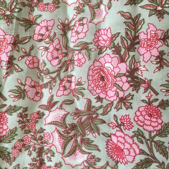  UITVERKOCHT - deken quilt tweepersoons reversible blockprint 18- roze/groen