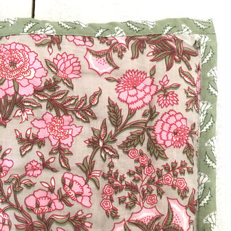  UITVERKOCHT - deken quilt tweepersoons reversible blockprint 18- roze/groen