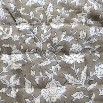 UITVERKOCHT- deken quilt eenpersoons reversible blockprint 15- taupe-blauw/grijs