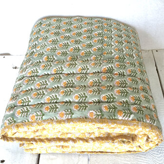 deken quilt kind reversible blockprint 1- zonnebloem/geel