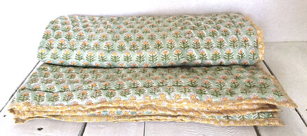 deken quilt kind reversible blockprint 1- zonnebloem/geel