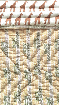  deken quilt kind reversible blockprint 2- giraffe/geel-groen