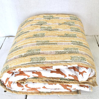  deken quilt kind reversible blockprint 2- giraffe/geel-groen