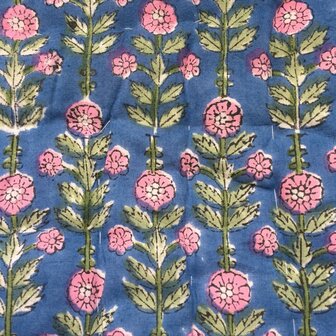 deken quilt kind reversible blockprint 6- folklore blauw-roze/ l.groen