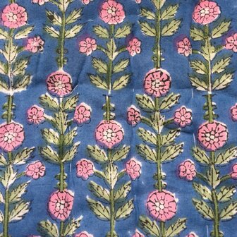 deken quilt kind reversible blockprint 6- folklore blauw-roze/ l.groen