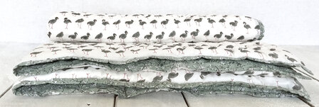 deken quilt kind reversible blockprint 4- vogel grijs/oud groen