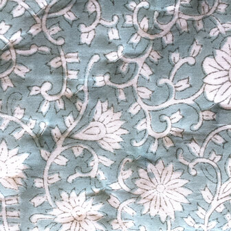 deken quilt kind reversible blockprint 3- hertjes pastel/licht turquoise