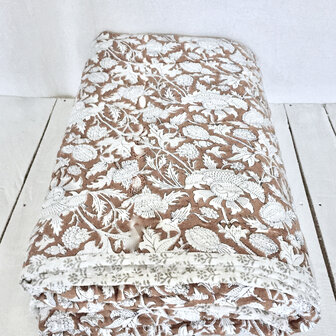 UITVERKOCHT- deken quilt eenpersoons reversible blockprint 1-chocobruin/grijs