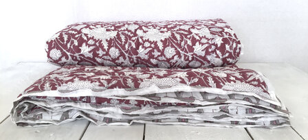  deken quilt tweepersoons reversible blockprint 17- framboos/roze-grijs