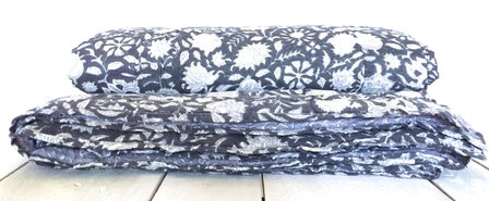 UITVERKOCHT- deken quilt tweepersoons reversible blockprint 15-anthraciet /lavendel