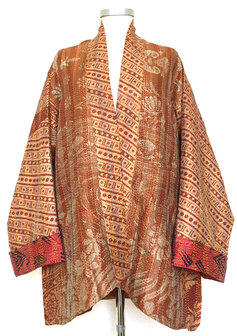 jacket kantha oversized recycled silk 12- stone orange combo