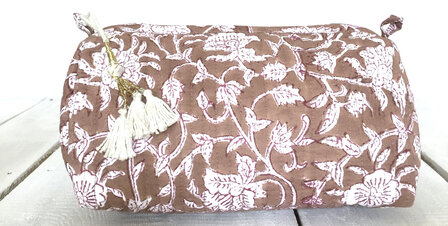 toilettas blockprint met kwastjes in 3 maten - roest rood maat M