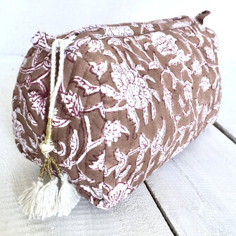 toilettas blockprint met kwastjes in 3 maten - roest rood maat M