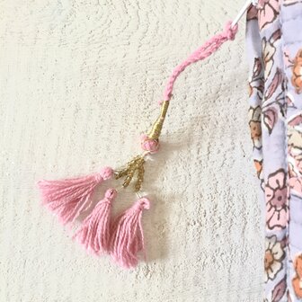 toilettas blockprint met kwastjes in 3 maten - lavendel blauw/roze maat M 