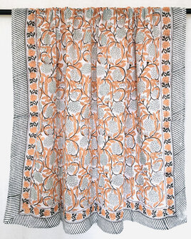 pareo/sarong/sjaal voilekatoen met hand-blockprint 1-oranje/blauw