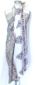 pareo/sarong/sjaal voilekatoen met hand-blockprint 3 pastel met rand
