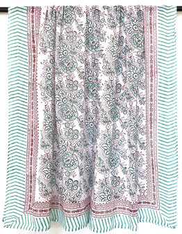 sjaal/pareo/sarong voilekatoen met hand-blockprint 5 aqua/rood