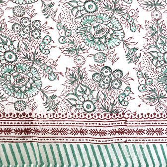 sjaal/pareo/sarong voilekatoen met hand-blockprint 5 aqua/rood