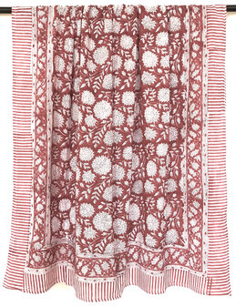 pareo/sarong/sjaal voilekatoen met hand-blockprint 6 framboos rood