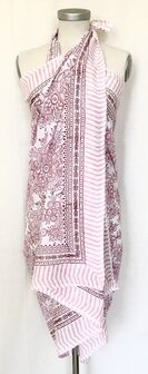 pareo/sarong/sjaal voilekatoen met hand-blockprint 7 roze/ rood