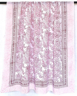 pareo/sarong/sjaal voilekatoen met hand-blockprint 7 roze/ rood