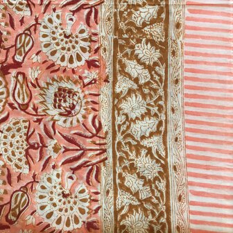 pareo/sarong/sjaal voilekatoen met hand-blockprint 8 roze/ bruin