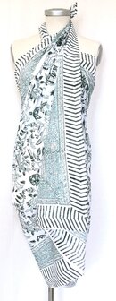 pareo/sarong/sjaal voilekatoen met hand-blockprint 9- aqua/d.groen