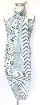 sjaal/pareo/sarong voilekatoen met hand-blockprint 9- aqua/d.groen