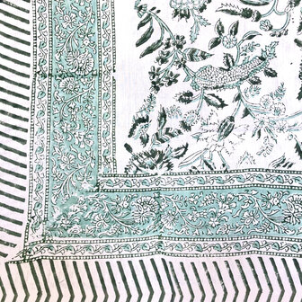 sjaal/pareo/sarong voilekatoen met hand-blockprint 9- aqua/d.groen